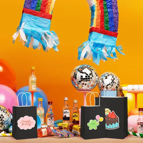 Miniatura 6 de BagDream Bolsas de regalo negras de 8 x 4.25 x 10.5 pulgadas, 100 bolsas de papel kraft con asas a granel para bodas, recuerdos de fiesta