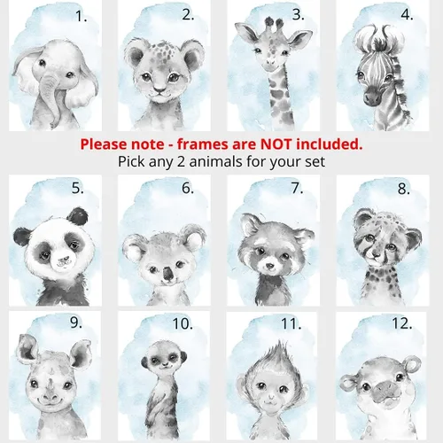 Miniatura 2 de Animales de safari personalizados para habitación de bebé, niño, niña, cuarto de bebé, juego de 3 impresiones sin marco, nombre personalizado, gris