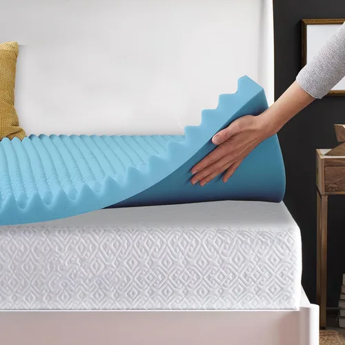 Miniatura 3 de Treaton Cubrecolchón de espuma viscoelástica con infusión de gel contorneado de 1 pulgada con diseño de cáscara de huevo, transpirable, suave y Azul