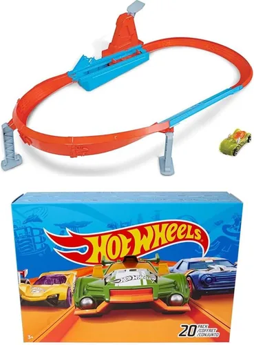 Miniatura 8 de Conjunto de Pista de Coches de Juguete Hot Wheels, Rapid Raceway Champion, Lanzador de Múltiples Coches, Se Conecta a Otros Conjuntos, Incluye Coche