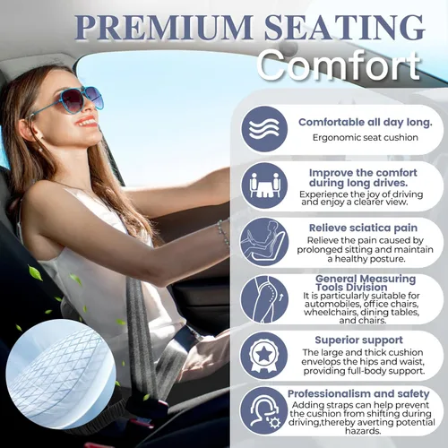 Miniatura 6 de Cojín de asiento de espuma viscoelástica para ciática y alivio del dolor de espalda, almohadilla ergonómica para silla con correa ajustable y funda