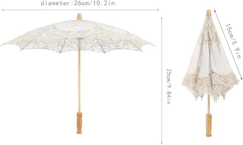 Miniatura 4 de Toddmomy Sombrilla de encaje, paraguas decorativo de boda, sombrilla de encaje para novia, adorno para decoración de fotos, disfraz de dama (blanco)