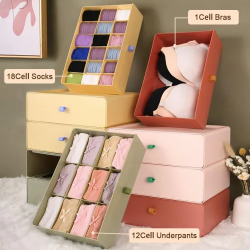 Miniatura 3 de Divisores organizadores de ropa interior para calcetines Cajón de plástico apilable grande de 12 celdas Contenedor de almacenamiento rojo