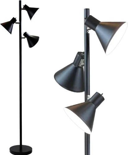 LIGHTACCENTS Lámpara de pie de árbol negro con 3 luces ajustables, lámpara de pie moderna, pantallas negras ajustables, luz de poste para sala de