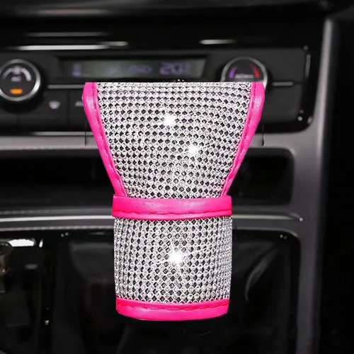 Miniatura 6 de Funda de felpa para pomo de palanca de cambios automática con purpurina de cristal brillante y diamantes de imitación para niñas y damas, ajuste