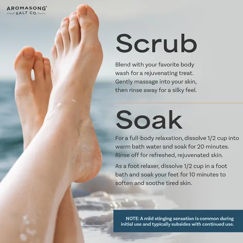 Miniatura 4 de Aromasong Copos de magnesio crudo para baño + sal del mar muerto para remojo – Paquete resellable de 5 libras de escamas de cloruro de magnesio