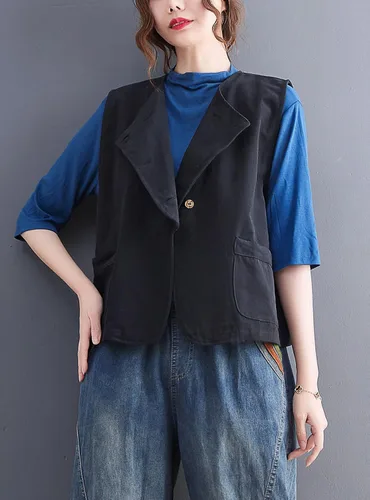 Miniatura 4 de DOVWOER - Chaleco holgado estilo vintage para mujer con botones y 2 bolsillos