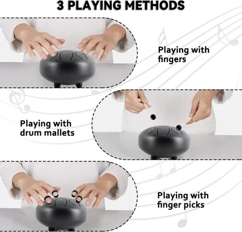 Miniatura 3 de EASTROCK Tambor de lengua de acero para niños de 6 pulgadas, 8 notas, instrumento de percusión, tambor handpan en clave C con bolsa de viaje