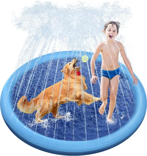 Raxurt Almohadilla para salpicaduras, antideslizante y gruesa para niños de 4 a 8 años, tapete de rociadores para perros, piscina de verano, Azul