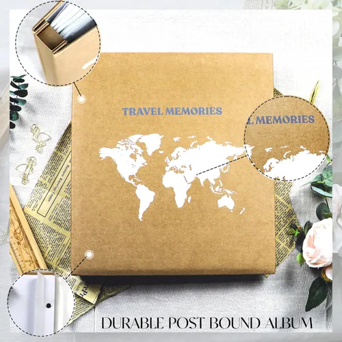 Miniatura 2 de Holoary Álbum de fotos de 4 x 6 500 fotos, 5 imágenes por página, 500 bolsillos de 4 x 6 pulgadas, cubierta de papel kraft diseño de viaje mapa