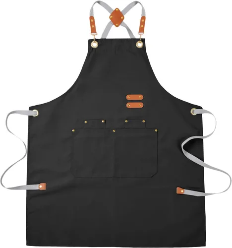 Miniatura 13 de Aoomzoon Delantal de cocina duradero, delantales de chef multifuncionales para mujeres y hombres con bolsillos para cocinar, hornear y uso diario