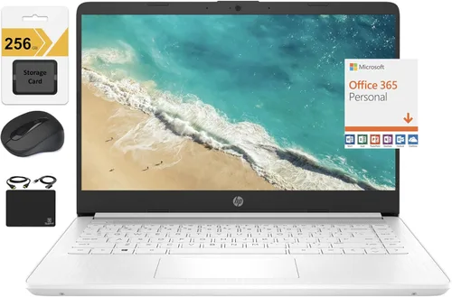 HP Nuevo portátil ultraligero y delgado de 14" HD, procesador Intel Celeron de cuatro núcleos, 16 GB de RAM, 320 GB (64 GB eMMC + tarjeta de 256