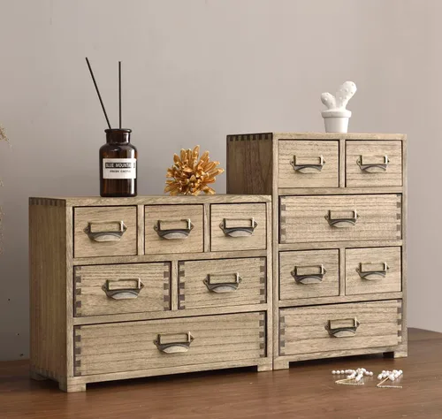Miniatura 2 de KIRIGEN Organizador de gabinete de almacenamiento de madera, cajones de almacenamiento de escritorio para suministros de oficina en casa marrón