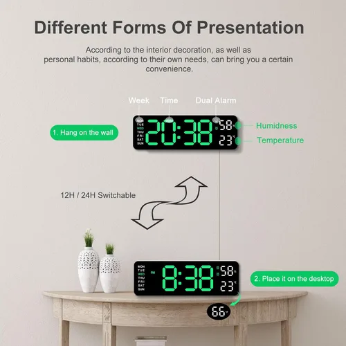 Miniatura 6 de JoFomp Reloj de pared digital con pantalla grande, relojes de pared LED de 9 pulgadas para decoración de sala de estar, reloj digital