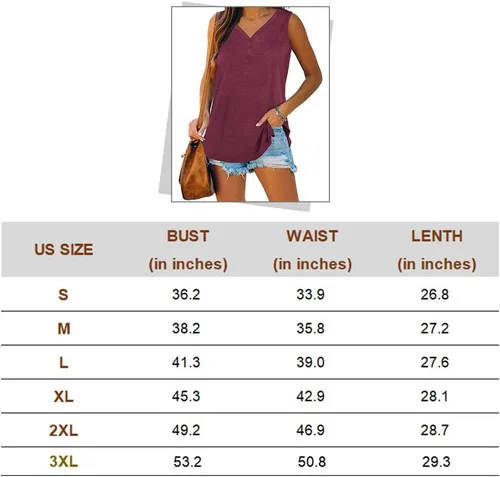 Miniatura 5 de WEESO Camisetas sin mangas de verano con cuello en V para mujer, con botones, ajuste holgado