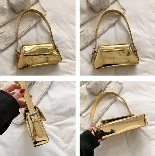 Miniatura 7 de Bolso de noche para mujer, bolso de mano Y2k, plateado brillante, bolso de mano, bolso de fiesta, lindo bolso metálico