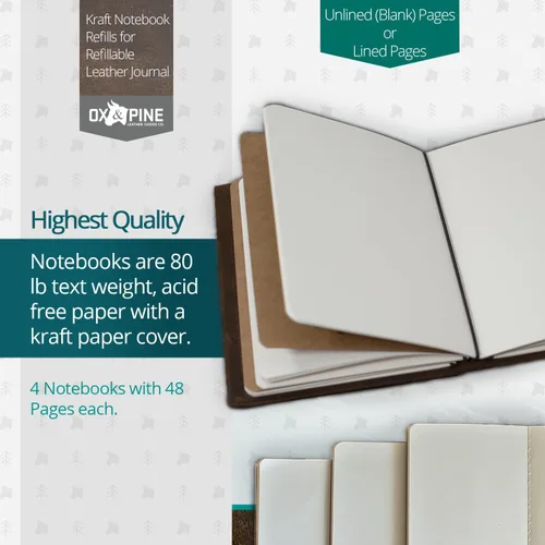 Miniatura 6 de Ox & Pine Recambios de cuaderno Kraft para diario de cuero recargable (paquete de 4) de 4 x 6 pulgadas, 5 x 7 pulgadas o 6 x 8 pulgadas
