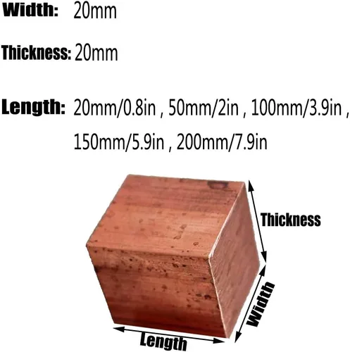 Miniatura 2 de Hoja de metal de cobre puro 99.9% Bloque de cobre puro T2 Barra plana de cobre Ancho 20mm/0.8inch Espesor 0.787 in Longitud,0.787 in