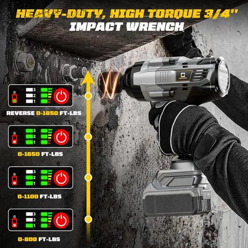 Miniatura 3 de Llave de impacto inalámbrica de 3/4 de pulgada compatible con batería Dewalt de 20 V, Cerycose1850 ft-lbs (2500 N.m), pistola de impacto eléctrica
