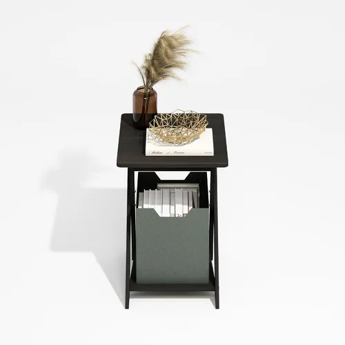 Miniatura 4 de Furinno Mesa auxiliar moderna, mesa auxiliar con patas en X con estante abierto, mesita de noche entrecruzada, mesita de noche, fácil montaje
