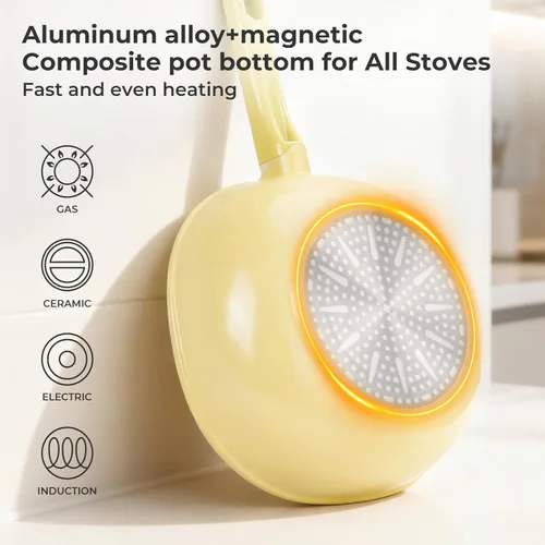 Miniatura 6 de Sartén antiadherente de cerámica de 9.8 pulgadas (3.2 QT) con tapa, sartenes de aluminio fundido para freír en profundidad, sartén de fondo plano