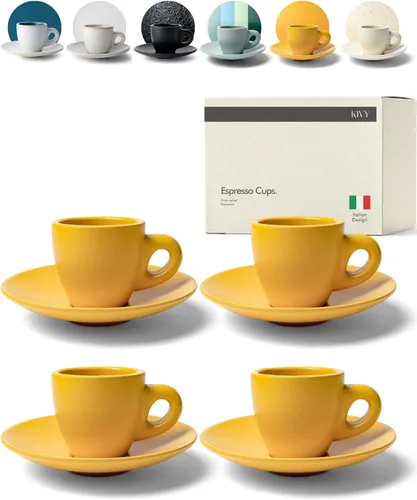 Miniatura 21 de KIVY Tazas de Gres para Espresso, Juego de 4 Piezas - Diseño Italiano, de Paredes Gruesas, 3 oz, Aptas para Microondas y Lavavajillas Verde
