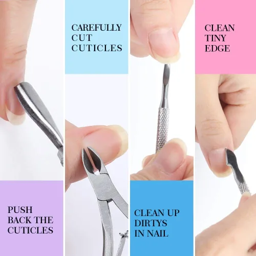 Miniatura 4 de Lima de uñas rectangular de doble cara y pulidor, esponja de bloque pulido, cepillo de uñas, viene con pinza de cutícula y empujador, kit