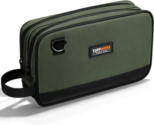 Bolsa de herramientas, bolsa de herramientas pequeña de 12 pulgadas, impermeable, 600D, compartimentos dobles, organizadores de herramientas y caja