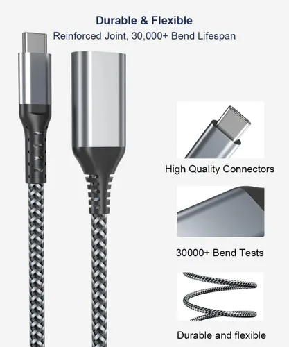 Miniatura 3 de Cable OTG USB C a USB hembra de 6.6 ft, extensión OTG USB-A 3.0 para unidad flash, teclado y mouse, adaptador tipo C macho a USB compatible