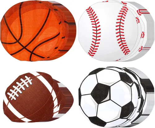 Honoson 100 servilletas de baloncesto para fiestas de cumpleaños, suministros de fútbol, baloncesto, béisbol, fútbol, papel desechable, cóctel,