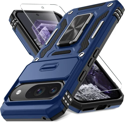 Miniatura 45 de DEERLAMN Funda para Google Pixel 8 con cubierta deslizante para cámara + protector de pantalla (1 paquete), soporte de anillo giratorio grado