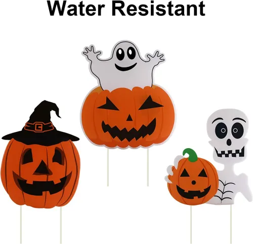 Miniatura 5 de 10 letreros de patio para Halloween, accesorios de calabaza, fantasma, monstruo, estacas para decoración de césped al aire libre