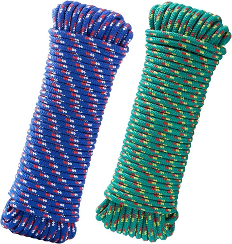 Miniatura 9 de Cuerda de polipropileno trenzada de diamante de 3/8 de pulgada y 100 pies, cuerdas marinas gruesas multiusos para barco para camping y asta de Verde