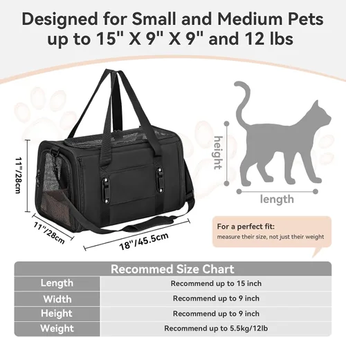 Miniatura 5 de PETSFIT Transportador de gatos de lados suaves con hebillas de seguridad patentadas, cremalleras bloqueables y correa de seguridad, transportador