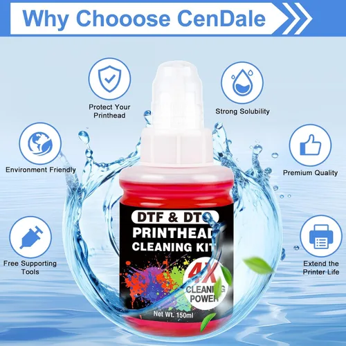 Miniatura 5 de CenDale Kit de Limpieza Mejorado para DTF - Limpiador de Cabezal de Impresora DTF 150ML, Limpieza de Impresora 4 Veces Más Potente, Solución