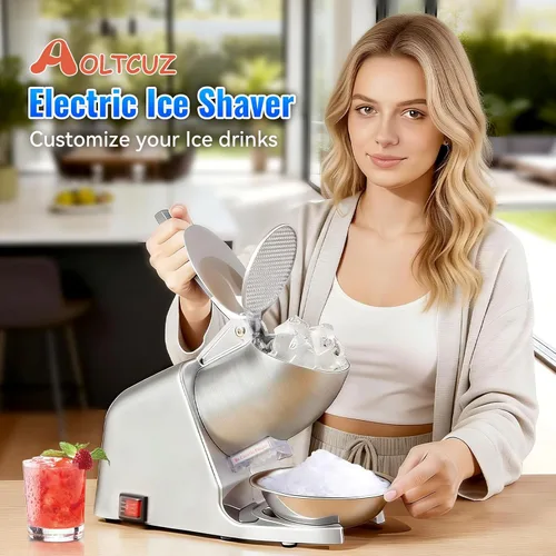 Miniatura 2 de Máquina de afeitar de hielo de doble hoja de 186 lbs/h, con cuchillas adicionales y palillo de hielo, trituradora de hielo eléctrica de 300 W