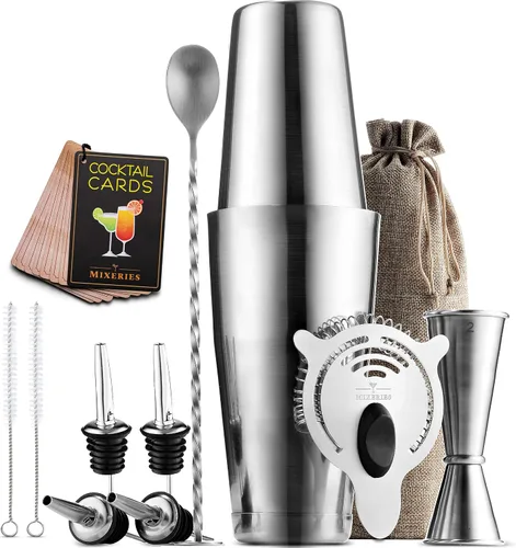 Boston Shaker Set Barman Kit – Juego de 13 piezas de coctelera – Mezclador de bebidas para bar en casa con todos los accesorios de bar –
