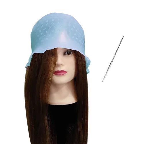 1 gorra de silicona reutilizable azul para resaltar el cabello, gorra de teñido de cabello con gancho para colorear el cabello, herramienta de