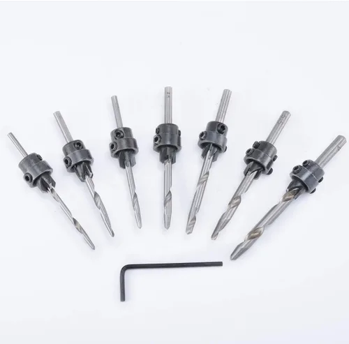 KATUR Juego de brocas avellanadas para perforación de agujeros, 7 piezas, agujero para carpintería, flauta de tornillo completo avellanado con