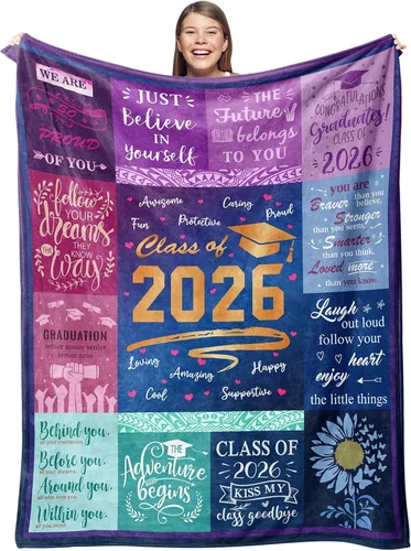 Manta de regalo de graduación – Regalos de graduación de escuela secundaria 2026 para ella y él – Manta de clase de 2026 de 50 x 60 pulgadas