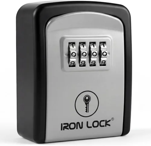 Miniatura 16 de Iron Lock® - Caja de bloqueo de llave pequeña para montaje en pared con código, para exteriores (negro) 10,000 resettable combos, no app or dead