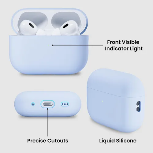 Miniatura 4 de ORNARTO Funda compatible con AirPods Pro 2 2022, silicona híbrida protectora completa para AirPods Pro de 2ª generación, cubierta frontal LED Azul