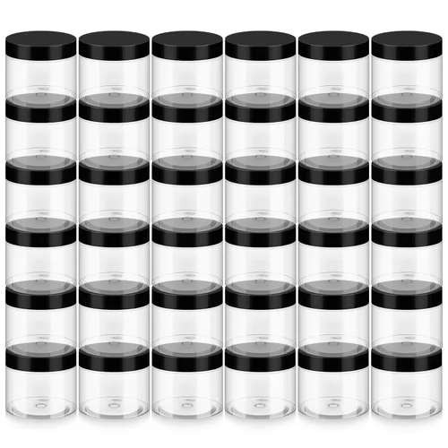 Miniatura 12 de Loretoy Paquete de 36 tarros de plástico de 2 onzas con tapas, sin BPA, reutilizables, rellenables, recipientes de cosméticos transparentes