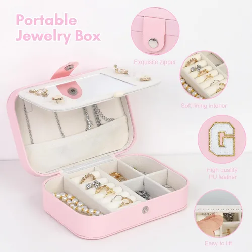Miniatura 3 de FUNARTY Organizador de joyas de viaje, joyero rosa, joyero, organizador de joyas, artículos esenciales de viaje, regalos de cumpleaños para mujeres