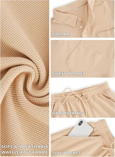 Miniatura 5 de Conjunto de camisa polo y pantalones cortos para hombre, conjunto de 2 piezas, de verano, casual, de punto gofre, de manga corta, para hombre