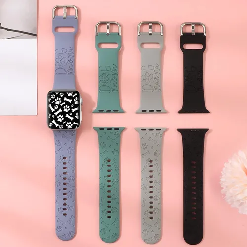Miniatura 4 de Correa de silicona grabada con diseño de pata de perro compatible con Apple Watch 38 40 1.614 in 42 44 45 46 1.929 in para mujeres y hombres, correa
