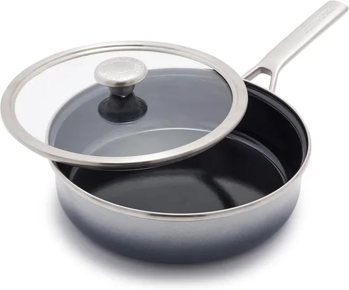Miniatura 25 de Merten & Storck Utensilios de cocina esmaltados con núcleo de acero hecho a mano europea, sartén de 3 cuartos de galón con tapa, inducción, sin PFAS