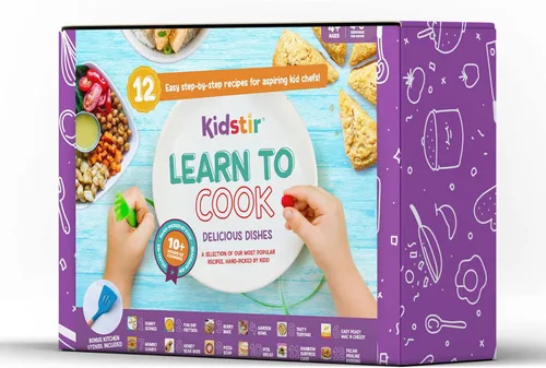 KIDSTIR Kit de cocina Learn to Cook Kids | 12 deliciosas recetas aptas para niños y herramienta de cocina de tamaño para niños | Instrucciones