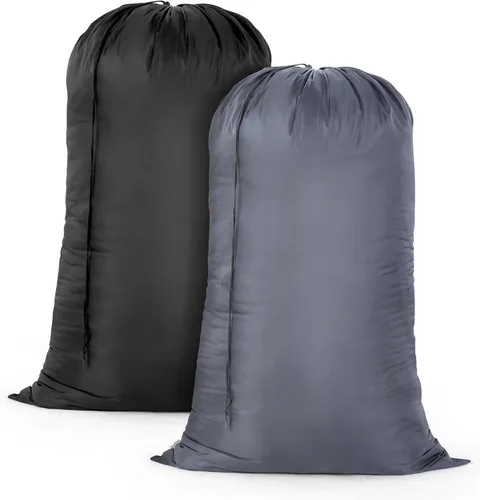 Miniatura 10 de OTraki Paquete de 2 bolsas de lavandería 28x45 pulgadas con cordón XXL, cesta de lavandería, bolsa de almacenamiento para ropa sucia, bolsa de viaje
