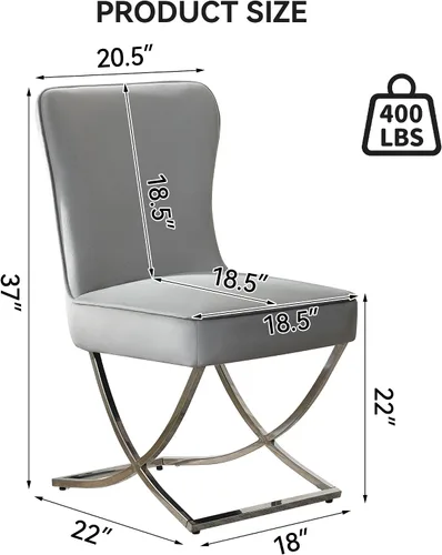 Miniatura 2 de WUTUTUEE Sillas de comedor de terciopelo de lujo, sillas de comedor tapizadas sin brazos con patas en X de metal plateado, juego de 2 sillas de Gris